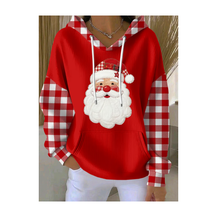 Women Plaid Spring/Fall Printing Long Sleeve Casual Holiday Hoodie