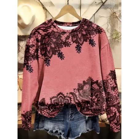 Women Floral Crew Neck Printing Casual Spring/Fall Long Sleeve Sweatshirt