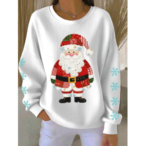 Women Santa Claus Crew Neck Printing Casual Spring/Fall Long Sleeve Sweatshirt