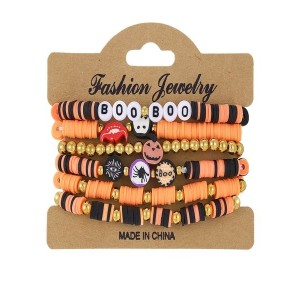 Halloween Series Polymer Clay Orange Pumpkin Skull Bat Fashion Personality Design Bracelet Set