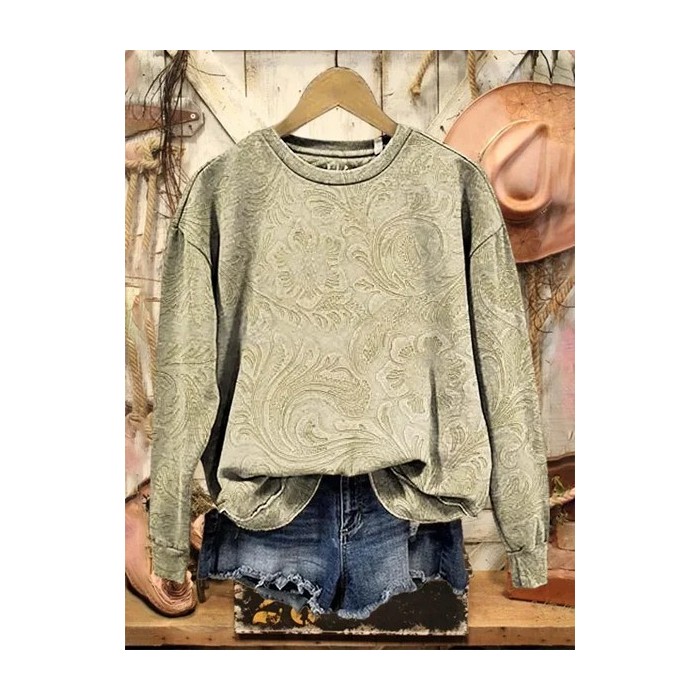 Women Floral Crew Neck Printing Casual Spring/Fall Long Sleeve Sweatshirt