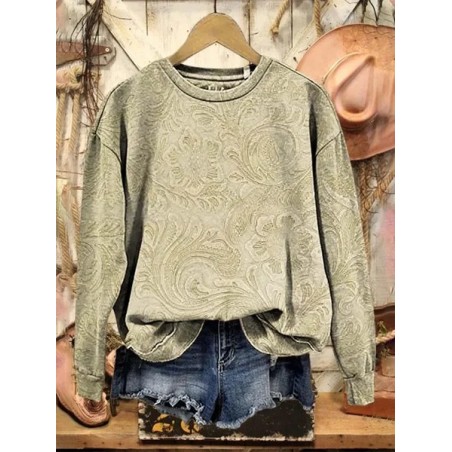 Women Floral Crew Neck Printing Casual Spring/Fall Long Sleeve Sweatshirt