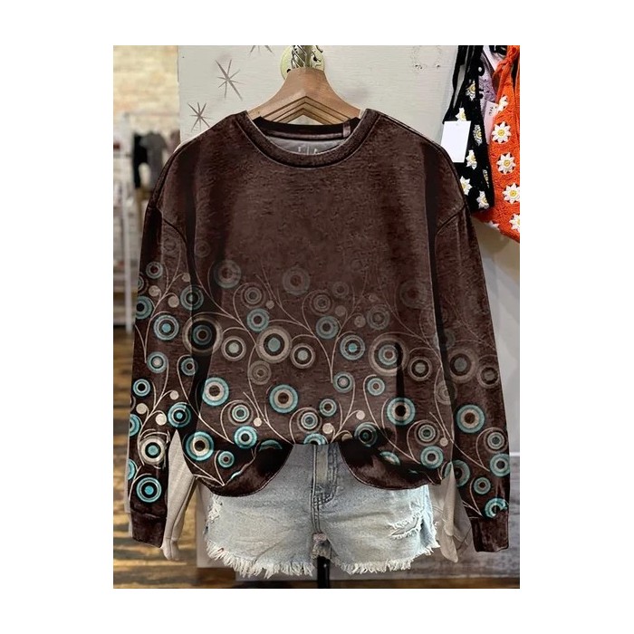 Women Abstract Crew Neck Printing Casual Spring/Fall Long Sleeve Sweatshirt