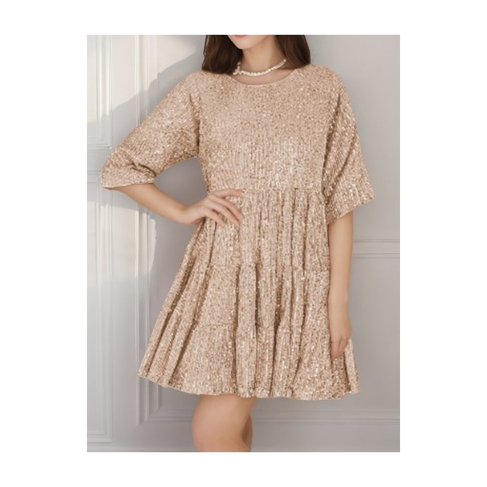 Women Plain Half Sleeve Summer Split Joint Dress Crew Neck Daily Vintage Mini Tank A-Line Dress