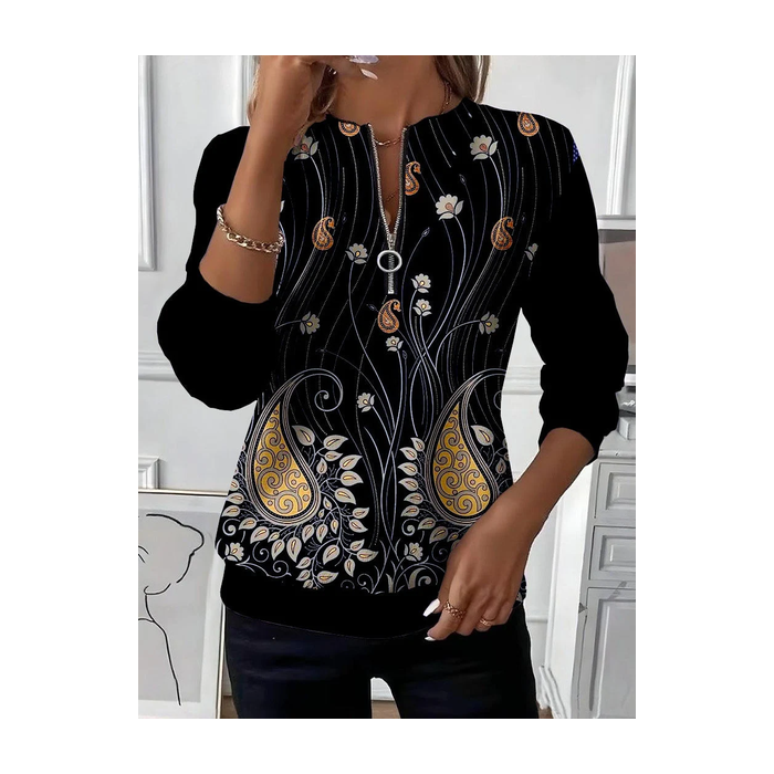 Women Floral Crew Neck Printing Casual Spring/Fall Long Sleeve Sweatshirt