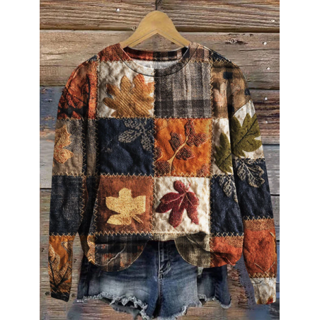 Women Maple Leaf Crew Neck Printing Casual Spring/Fall Long Sleeve Sweatshirt