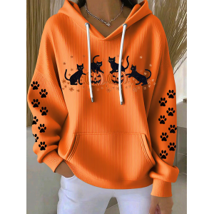 Women Cat Spring/Fall Long Sleeve Casual Daily Hoodie
