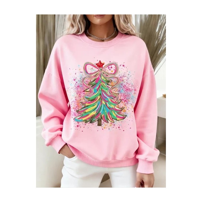 Women Christmas Crew Neck Printing Casual Spring/Fall Long Sleeve Sweatshirt