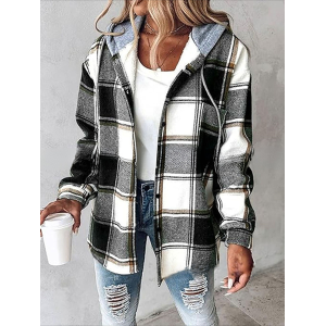 Women Spring/Fall Outerwear Vintage Printing Striped Long Sleeve Stand Collar Jacket