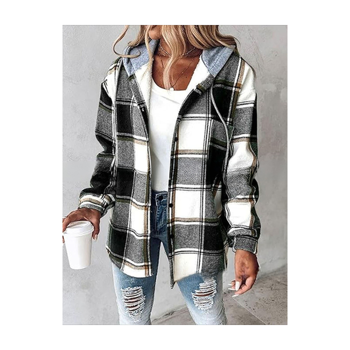 Women Spring/Fall Outerwear Vintage Printing Striped Long Sleeve Stand Collar Jacket