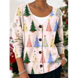 Women Christmas Long Sleeve V Neck Casual Spring/Fall Cardigan Outerwear