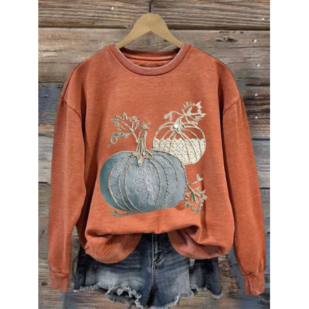Women Halloween (pumpkin) Crew Neck Printing Casual Spring/Fall Long Sleeve Sweatshirt