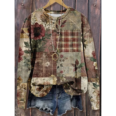 Women Floral Crew Neck Printing Casual Spring/Fall Long Sleeve Sweatshirt