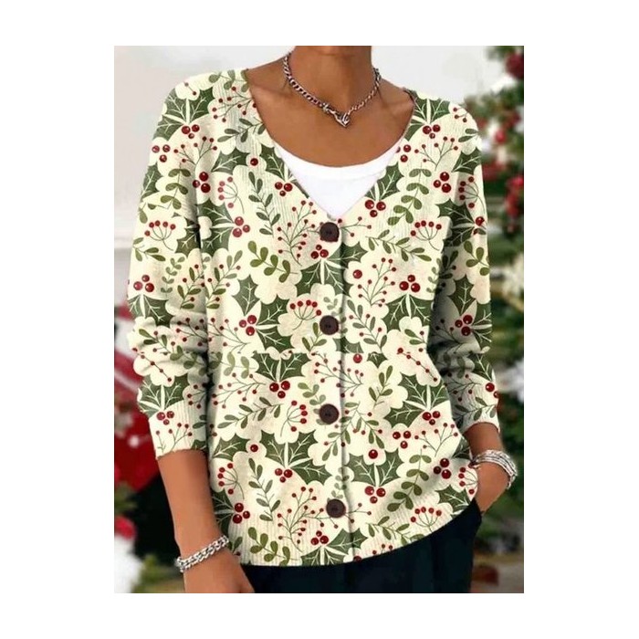 Women Floral Long Sleeve V Neck Casual Spring/Fall Cardigan Outerwear
