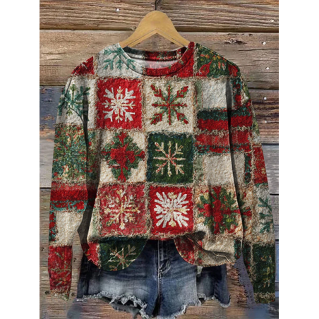 Women Christmas Crew Neck Printing Casual Spring/Fall Long Sleeve Sweatshirt