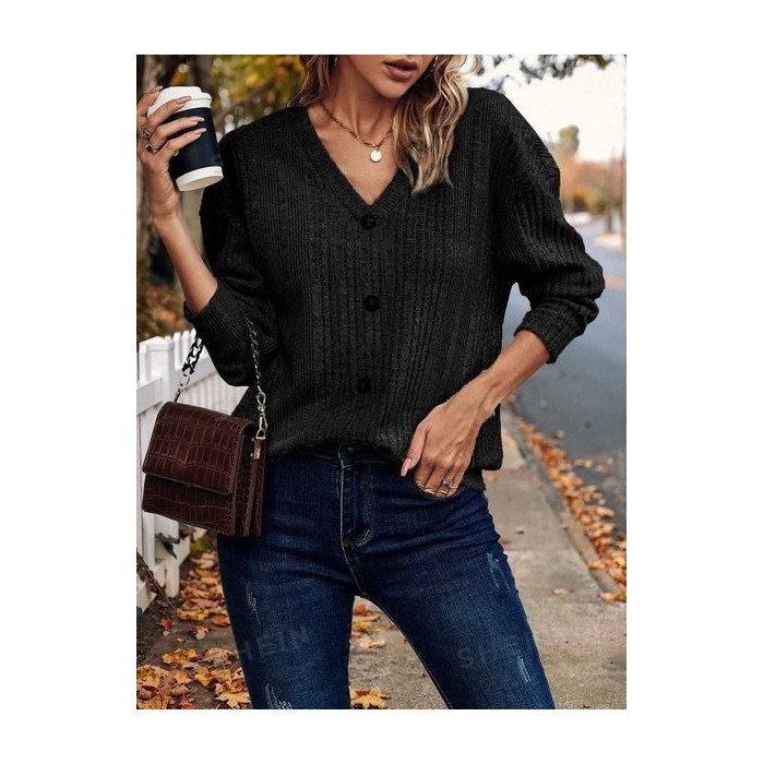 Women Plain Long Sleeve Tee T-shirt V Neck Split Joint Casual Spring/Fall Top