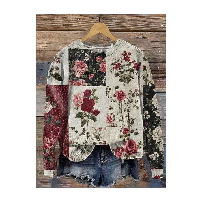 Women Floral Crew Neck Printing Casual Spring/Fall Long Sleeve Sweatshirt