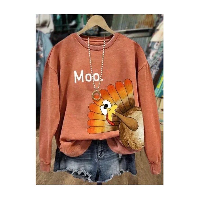 Women Turkey Crew Neck Printing Casual Spring/Fall Long Sleeve Sweatshirt