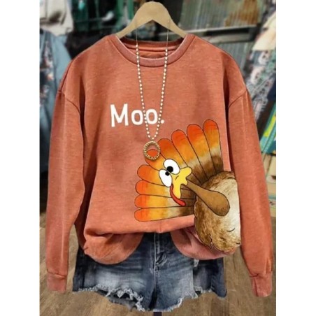 Women Turkey Crew Neck Printing Casual Spring/Fall Long Sleeve Sweatshirt