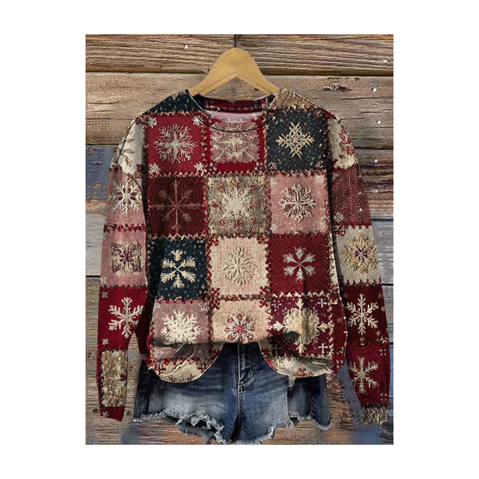 Women Christmas Crew Neck Printing Casual Spring/Fall Long Sleeve Sweatshirt