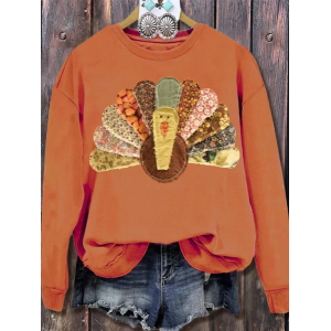 Women Turkey Crew Neck Printing Casual Spring/Fall Long Sleeve Sweatshirt