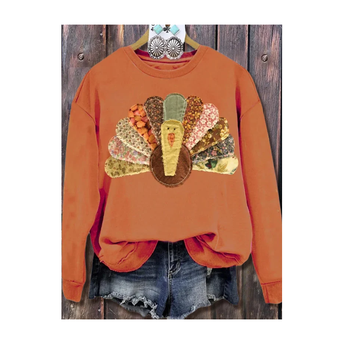 Women Turkey Crew Neck Printing Casual Spring/Fall Long Sleeve Sweatshirt