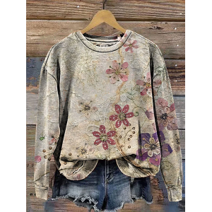 Women Floral Crew Neck Printing Casual Spring/Fall Long Sleeve Sweatshirt