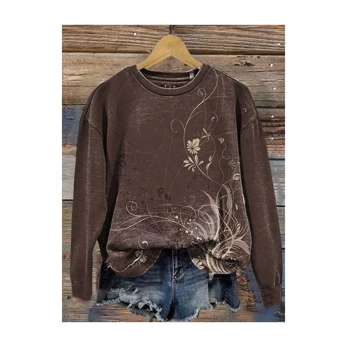 Women Floral Crew Neck Printing Casual Spring/Fall Long Sleeve Sweatshirt