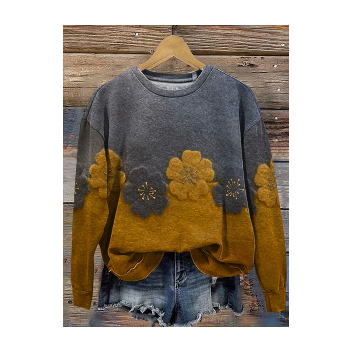 Women Floral Crew Neck Printing Casual Spring/Fall Long Sleeve Sweatshirt
