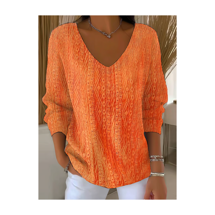 Women Abstract Long Sleeve Tee T-shirt V Neck Printing Casual Spring/Fall Top