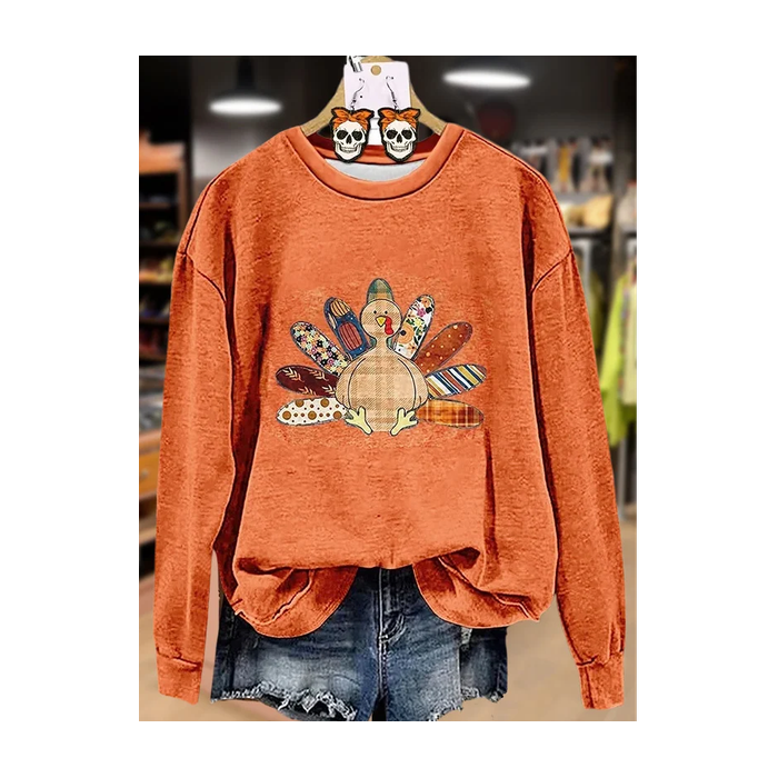 Women Turkey Crew Neck Printing Casual Spring/Fall Long Sleeve Sweatshirt