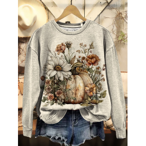 Women Floral Crew Neck Printing Casual Spring/Fall Long Sleeve Sweatshirt