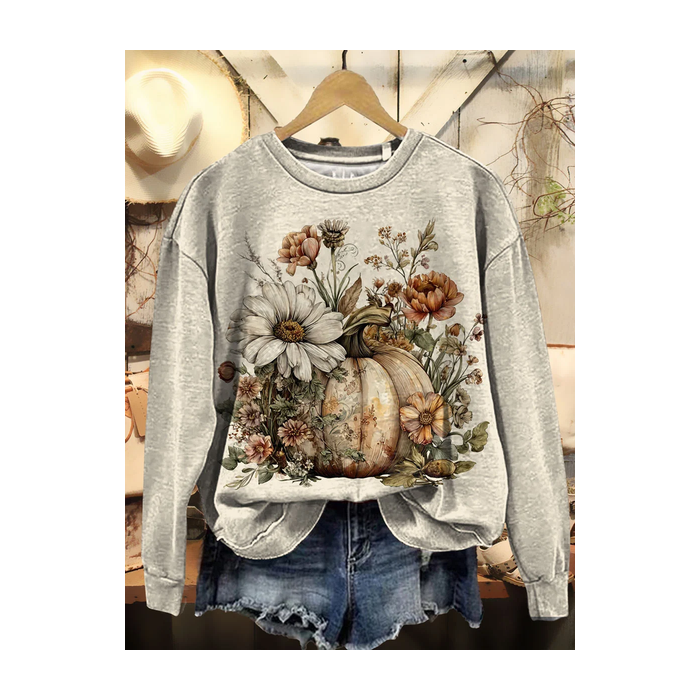 Women Floral Crew Neck Printing Casual Spring/Fall Long Sleeve Sweatshirt