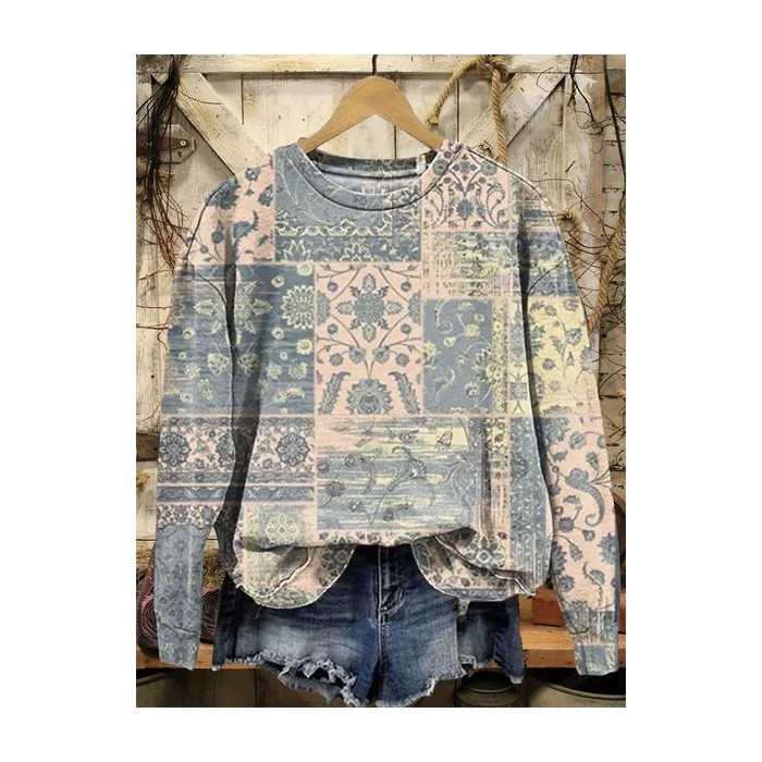 Women Floral Crew Neck Printing Casual Spring/Fall Long Sleeve Sweatshirt