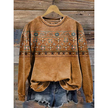 Women Floral Crew Neck Printing Casual Spring/Fall Long Sleeve Sweatshirt