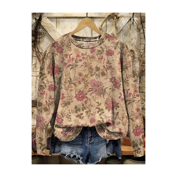 Women Floral Crew Neck Printing Casual Spring/Fall Long Sleeve Sweatshirt