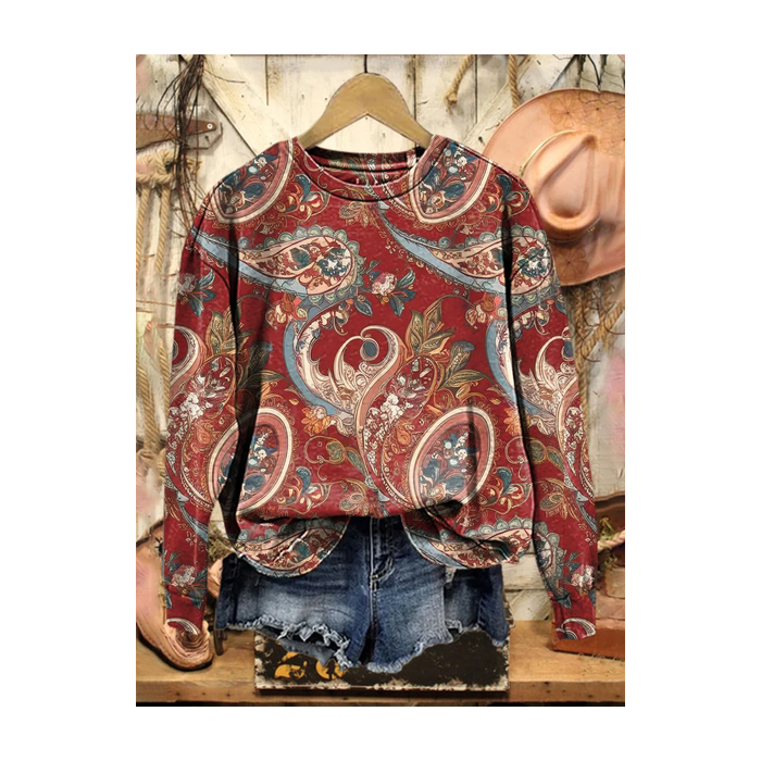 Women Floral Crew Neck Printing Casual Spring/Fall Long Sleeve Sweatshirt