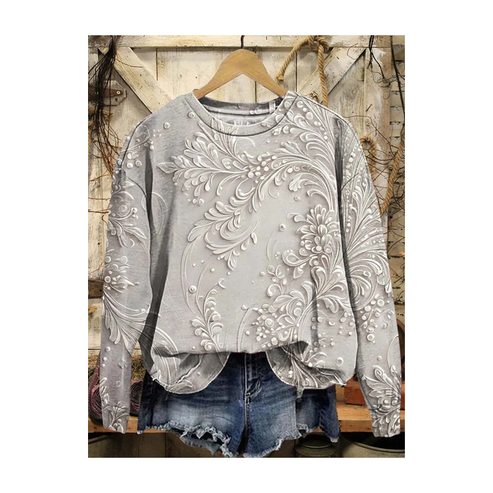 Women Floral Crew Neck Printing Casual Spring/Fall Long Sleeve Sweatshirt