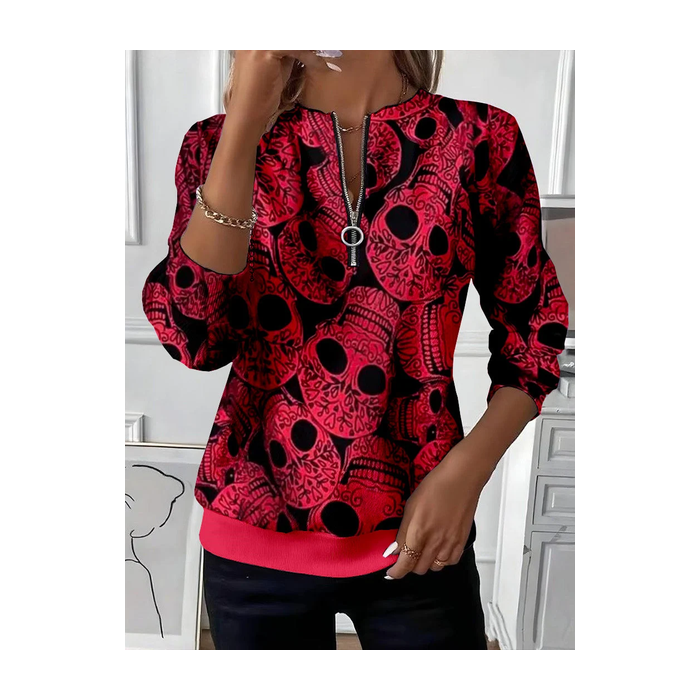 Women Skull Crew Neck Printing Casual Spring/Fall Long Sleeve Sweatshirt