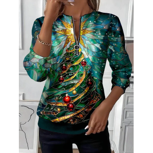 Women Christmas Crew Neck Printing Casual Spring/Fall Long Sleeve Sweatshirt