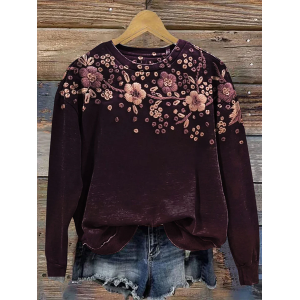 Women Floral Crew Neck Printing Casual Spring/Fall Long Sleeve Sweatshirt