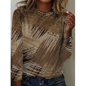 Women Abstract Long Sleeve Tee T-shirt Crew Neck Printing Casual Spring/Fall Graphic Tee Top