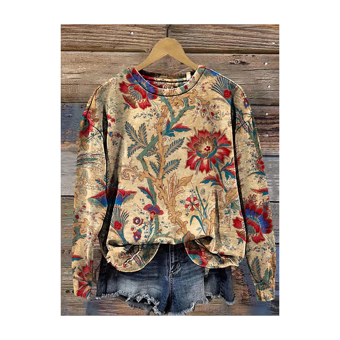 Women Floral Crew Neck Printing Casual Spring/Fall Long Sleeve Sweatshirt