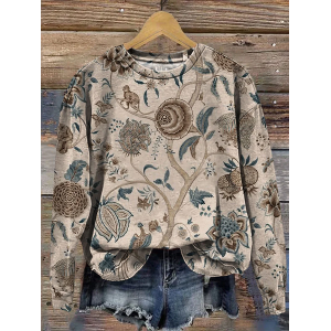Women Floral Crew Neck Printing Casual Spring/Fall Long Sleeve Sweatshirt