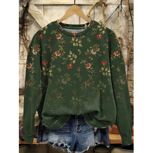 Women Floral Crew Neck Printing Casual Spring/Fall Long Sleeve Sweatshirt