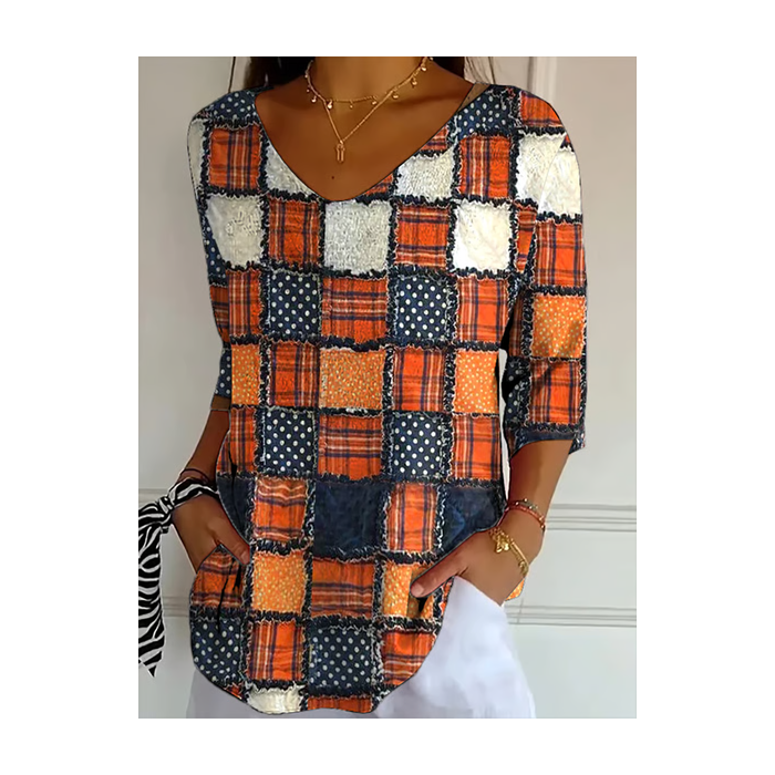 Women Halloween Three Quarter Sleeve Tee T-shirt V Neck Printing Casual Spring/Fall Graphic Tee Top