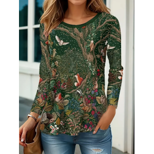 Women Floral Long Sleeve Tee T-shirt Crew Neck Printing Casual Spring/Fall Graphic Tee Top