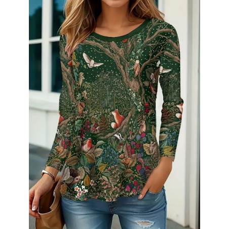 Women Floral Long Sleeve Tee T-shirt Crew Neck Printing Casual Spring/Fall Graphic Tee Top