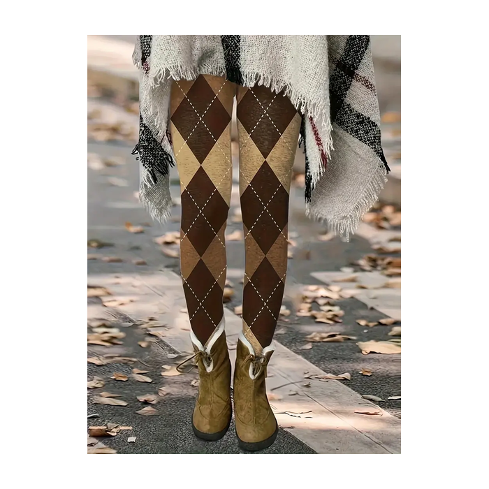 Women Plaid Casual All Season Printing Long Leggings