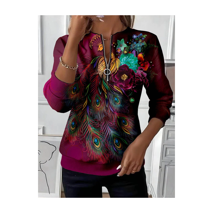 Women Floral Crew Neck Printing Casual Spring/Fall Long Sleeve Sweatshirt